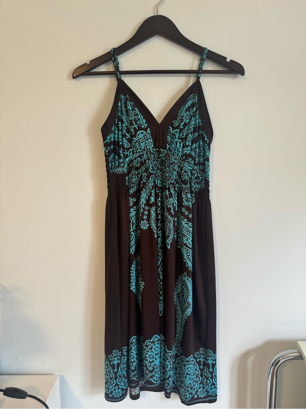 Teal Paisley Print Brown Summer Dress - Picture 3 of 16